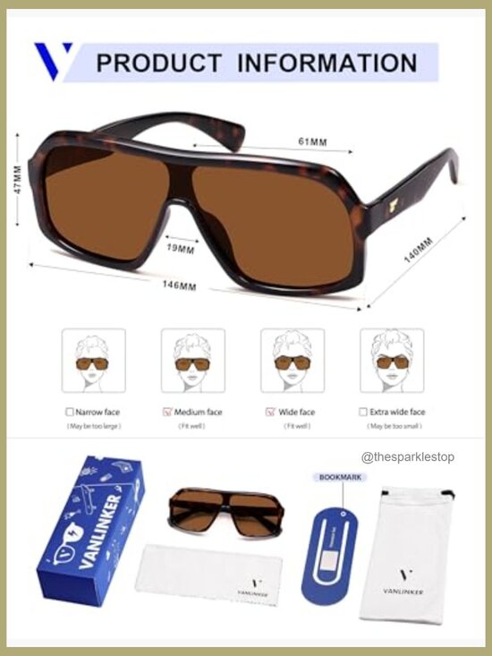 Oversized Aviator Polarized Sunglasses Large Shield Square Frame